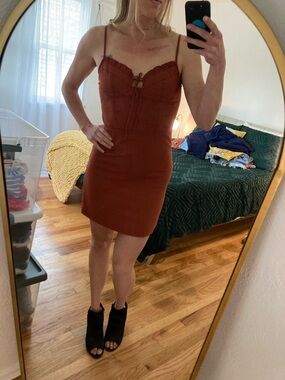 Altar'd State Rust Brown Spaghetti-Strap Mini Dress